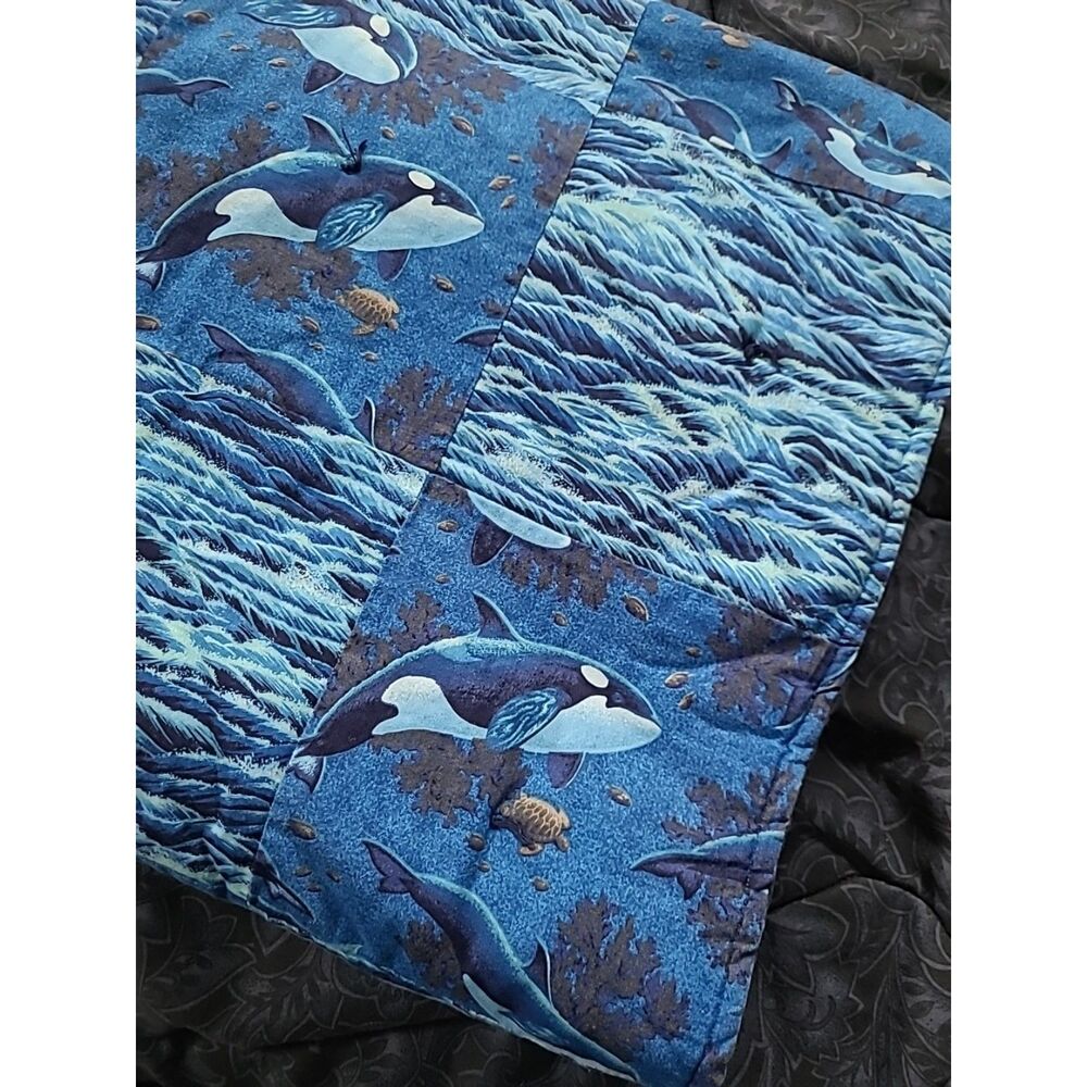 Orca Whale Quilt VTG 90s Handmade Patchwork Twin 62 " × 70"
